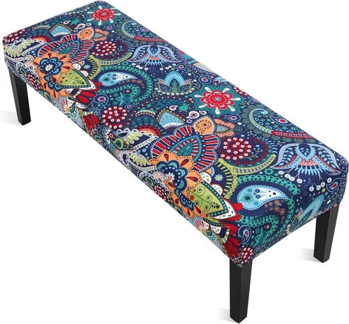 Vista 31 de YISUN Fundas de banco de jacquard para comedor, funda elástica lavable y extraíble para banco, protector de asiento rectangular para bancos de Beige