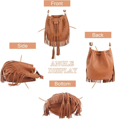 Vista 3 de Lanpet Bolso cruzado con borlas y flecos para mujer, bolso de hombro bohemio para ocio
