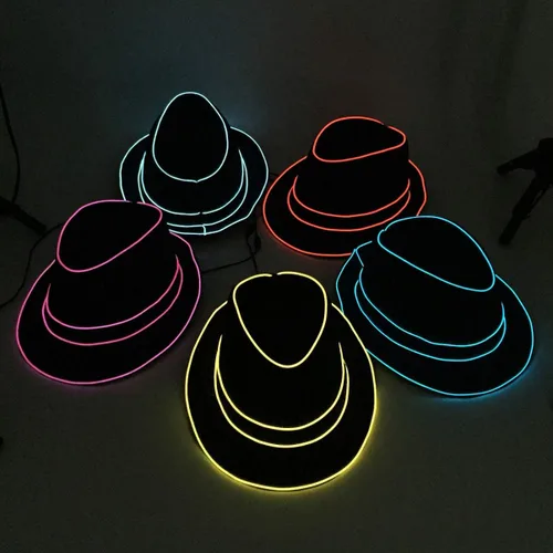Vista 4 de Sombrero de jazz intermitente Fedora para actuación en escenario Halloween vestido de fantasía fiesta temática 1.5V LED