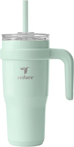 Vista 32 de REDUCE Vaso de acero inoxidable de 24 onzas con asa, con aislamiento al vacío de doble pared, tapa a prueba de sudor y popote reutilizable, mantiene