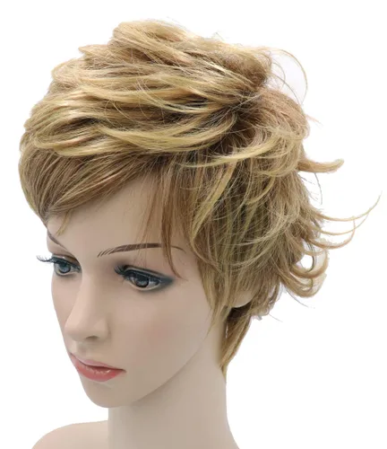Vista 2 de 7.9 in Niñas Moda Corto Suelto Grande Rizado Cabello Mujeres Cosplay Peluca De Oro