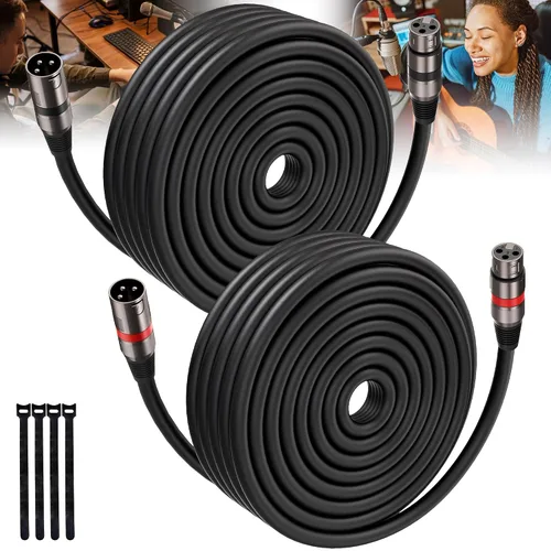Vista 10 de Cables XLR 25FT/8M 2 paquetes, Cable de Micrófono Balanceado Premium de Servicio Pesado con Conector de Cordón de Micrófono XLR Macho a Hembra de 3