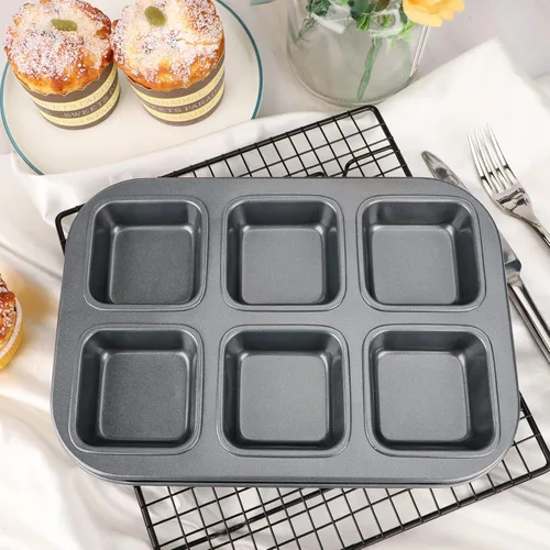 Vista 5 de Beasea Molde Cuadrado para Brownies, Molde Antiadherente de 6 Cavidades para Muffins, Molde para Pastel de Brownies, Juego de Gastronomía para Mini