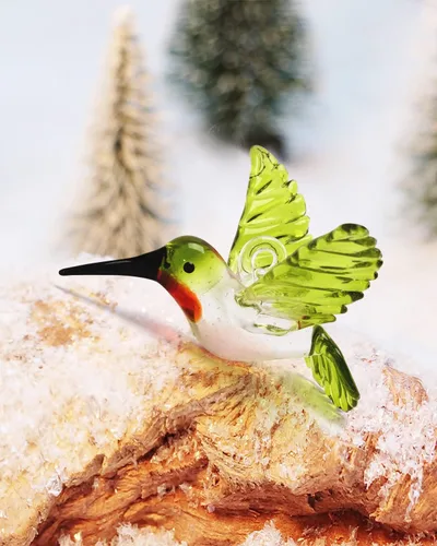 Vista 5 de Nefelibata Adorno de colibrí de cristal verde, figura de cristal colgante de pájaro, arte de Navidad, árbol de Navidad, atrapasoles, decoración