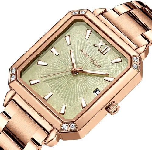 Vista 2 de MF MINI FOCUS Reloj de cuarzo analógico simple para mujer, resistente al agua, luminoso, con correa de acero inoxidable, fecha automática