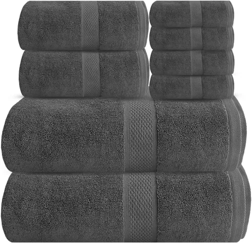 Vista 9 de Juego de 8 toallas de baño 100% algodón de lujo para baño, juego de 8 (2 toallas de baño y 2 toallas de mano y 4 paños de lavado), toallas suaves