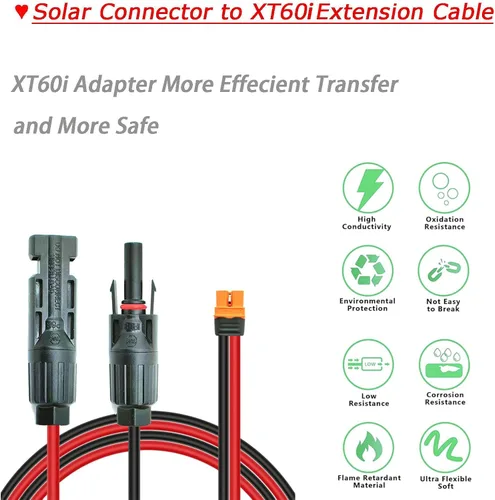 Vista 5 de Kit de panel solar resistente de 10 AWG de 12 pies, cable de carga a conectores XT60i, adaptador para estaciones de energía portátiles, generadores