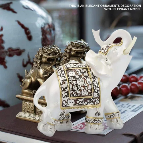 Vista 2 de GOTOTOP Estatua de elefante blanco, figura de elefante de resina, figura de riqueza, adorno hecho a mano, decoración decorativa para el hogar, sala