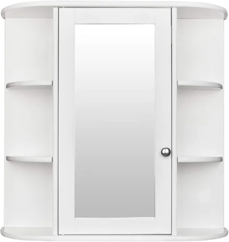 Vista 11 de Armario de baño con espejo, botiquín montado en la pared con puertas y estantes, gabinete de almacenamiento de baño de madera, armario sobre