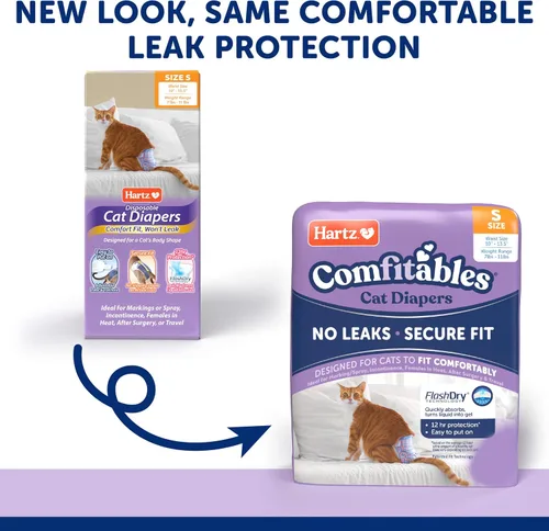 Vista 2 de Hartz Comfitables - Pañales para gatos, talla S, 16 unidades, ajuste cómodo y seguro, fácil de poner