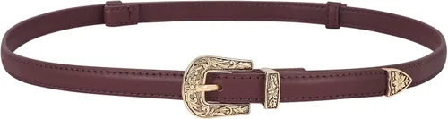 Vista 9 de SUOSDEY Cinturones de cuero ajustados occidentales para mujer, cinturón de cintura delgada ajustable para vestidos con hebilla vintage 1-negro