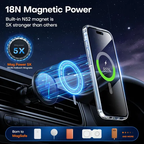 Vista 2 de TAURI - Funda para iPhone 15, compatible con MagSafe, transparente A-Magnético Transparente