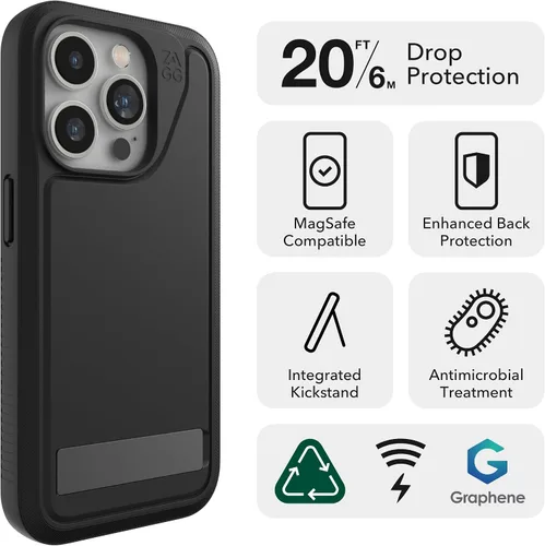 Vista 2 de ZAGG Everest Snap - Funda para iPhone 15 Pro con soporte, protección contra caídas (20 pies/19.7 ft), funda texturizada de triple capa para teléfono