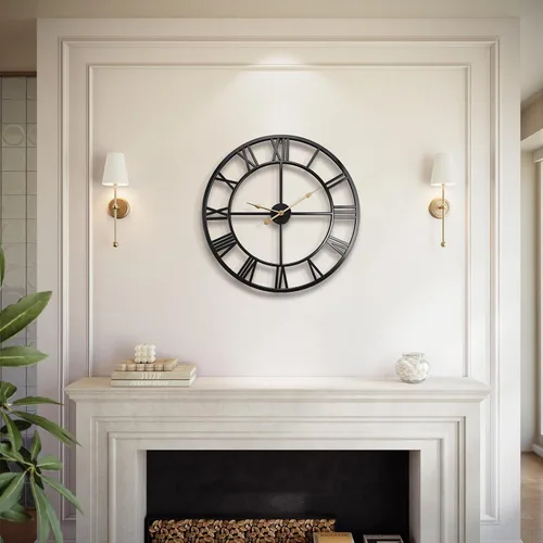 Vista 13 de Reloj de pared grande de 24 pulgadas, relojes de pared metálicos con números arábigos extragrandes para decoración de sala de estar, dormitorio