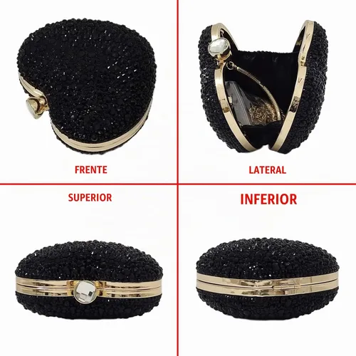 Vista 2 de Bonito Bolso de Mano en Forma de Corazón con Diamantes de Imitación para Boda, Mini Bolso de Amor con Diamantes de Imitación para Fiesta, Bolso