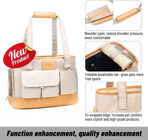 Vista 4 de Transportador para Perros, Transportador para Gatos, Transportador para Mascotas, Bolso de Cuero PU Premium Impermeable Plegable de Oxford