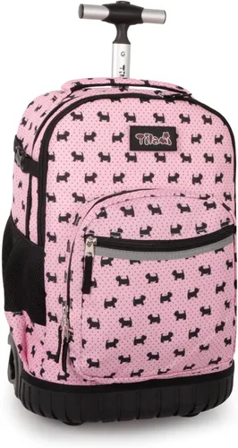 Vista 9 de Tilami Mochila con ruedas para niños de 18 pulgadas, mochila para computadora portátil, bicicleta