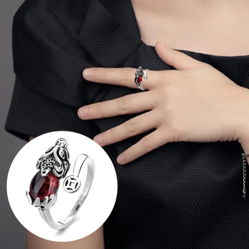 Vista 4 de Roexboz Anillo de plata Pixiu Budista Feng Shui Anillos para hombres y mujeres, apertura ajustable, anillo de riqueza de la suerte, regalo