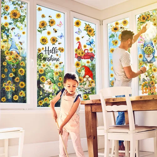 Vista 4 de Capoda 122 piezas 6 hojas de calcomanías de pared de primavera para ventana
