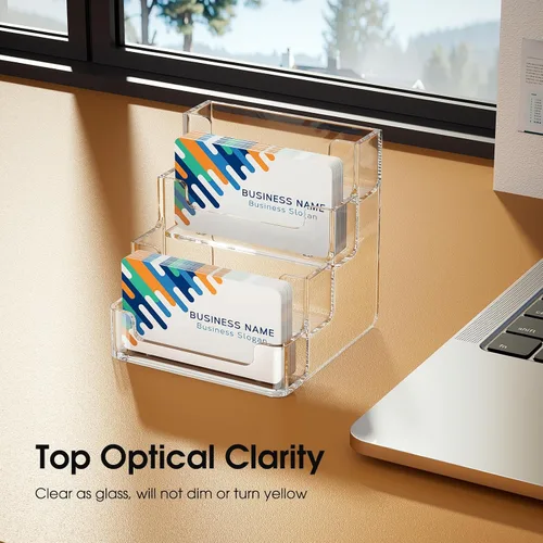 Vista 5 de MaxGear Tarjetero transparente, soporte acrílico para tarjetas de visita para escritorio con 4 niveles, soporte de plástico transparente