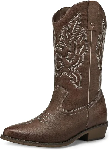 Vista 15 de mysoft Botas vaqueras para mujer, botas vaqueras de tacón grueso a media