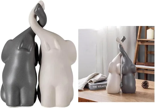 Vista 4 de Figuras de cerámica de elefante gris y blanco, arte de pie, artesanía para decoración del hogar, M