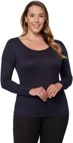Vista 6 de 32 Degrees Camiseta ligera de capa base para mujer, manga larga, ajuste de forma, elástico en 4 direcciones, térmica Negro