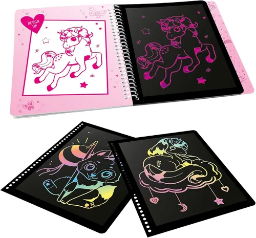 Vista 3 de Depesche Ylvi Magic Scratch Book - 20 páginas de motivos de unicornio y animales, incluye bolígrafo para rascar, unisex, a partir de 3 años