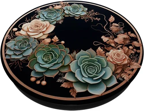 Vista 2 de PopSockets PopGrip estándar con diseño Glam de Echeveria Suculentas Rosa Rosa