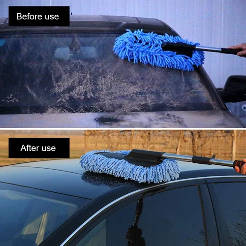 Vista 4 de Tyenaza Juego de cepillos para plumero de automóvil, sin arañazos, con mango extensible de acero inoxidable, cepillo de limpieza para interior y Azul