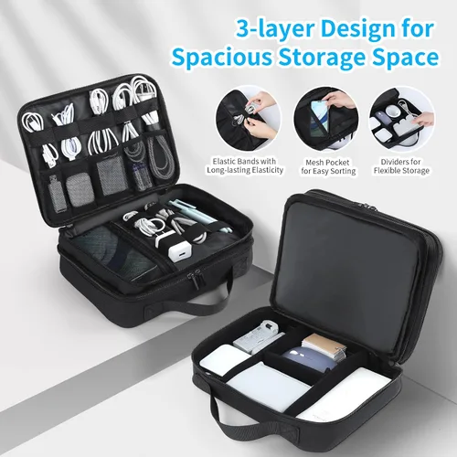Vista 4 de aceyoon Organizador de artículos electrónicos, estuche de viaje impermeable para accesorios electrónicos, organizador de cables de viaje de 3 capas