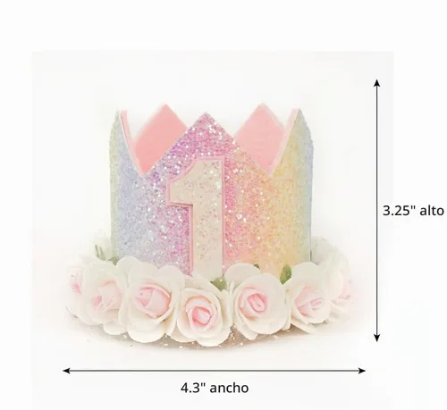 Vista 5 de PapaKit Juego de decoración prémium para silla alta para el primer cumpleaños para niñas, guirnalda de cinta de arco iris pastel, corona, una