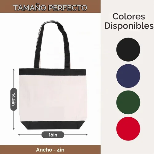 Vista 3 de Bolsa de lona con asas para mujer, bolsa de tela reutilizable para comestibles y compras - Bolsa de algodón en blanco, adecuada para proyectos