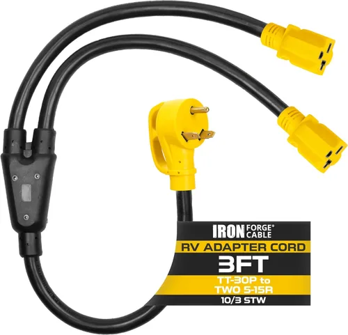 Vista 6 de Cable Iron Forge de 50 amperios a 15 Amp RV Y adaptador, 14-50P a 2X 5-15R, STW