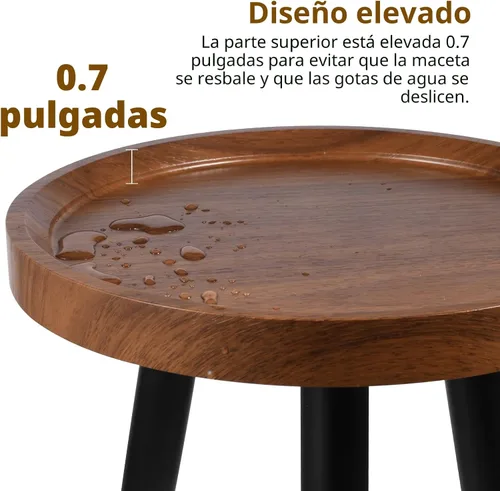 Vista 2 de KGPLOME Soporte para plantas para interiores, mesa de madera de nogal de mediados de siglo, soporte alto de metal resistente para macetas, mesa
