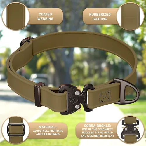 Vista 2 de Biothane - Collar de perro con hebilla de cobra, fabricado en Estados Unidos, etiqueta de identificación con código QR incluida, collares de perro