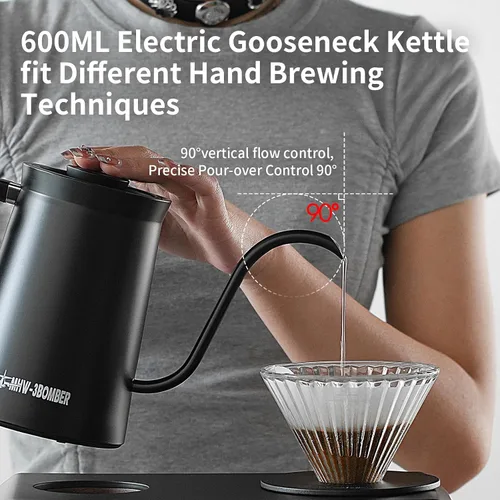Vista 16 de MHW-3BOMBER Hervidor eléctrico de cuello de cisne, tetera de control de temperatura de ± 1 ℉ con pantalla LED y flujo vertical de 90°, sin BPA