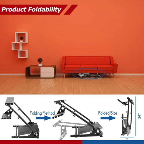 Vista 6 de Minneer G25G27G29G920 Racing Steering Wheel Stand, Applicable to T248PST248XBox Simulator Cockpit Adjustable Height Foldable Wheel Pedals NOT