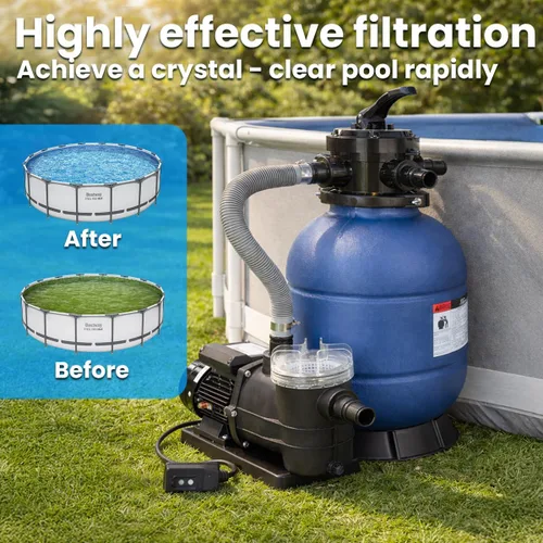 Vista 4 de XtremepowerUS Bomba de piscina con filtro de arena de 13 pulgadas, 3/4 HP, 2,400 GPH, enchufe temporizador GFCI incluido, válvula multipuerto, juego
