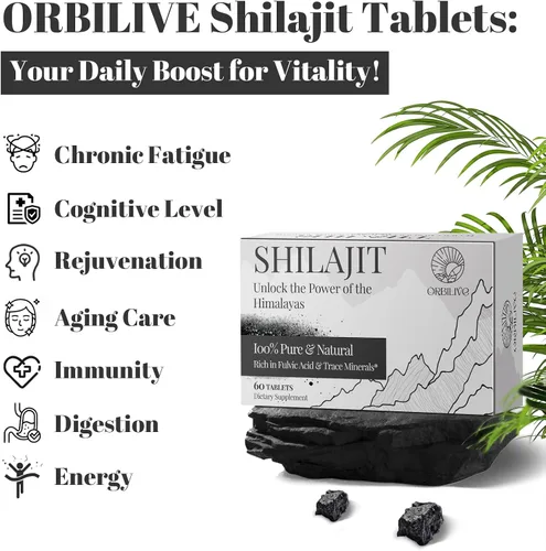 Vista 3 de Shilajit Tablets 1000 MG, 100% orgánico del Himalaya, suplemento Shilajit rico en ácido fúlvico y más de 85 minerales traza para hombres y mujeres