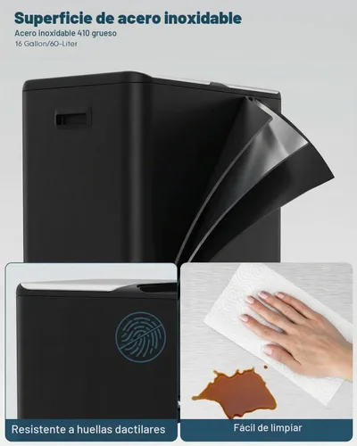 Vista 6 de ComfyCorner - Bote de basura de 16 galones (2 x 30 L) doble, bote de basura de cocina de acero inoxidable, papelera de reciclaje con caja de control
