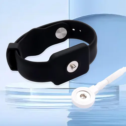 Vista 2 de Correa de muñeca antiestática, banda de conexión a tierra ESD, pulsera de silicona conductora ajustable estilo botón de 9 pulgadas, compatible