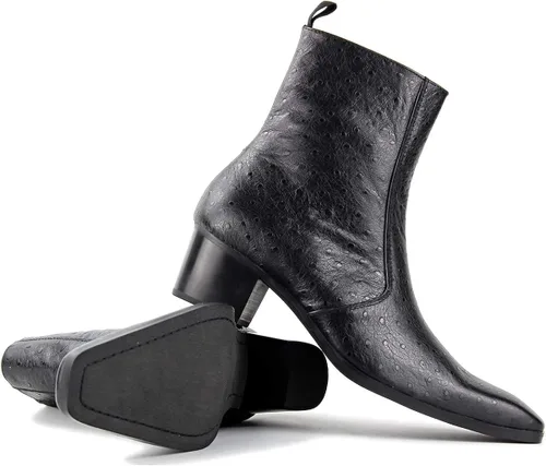 Vista 9 de Chelsea Botas de cuero para hombre, botas de tobillo para motocicleta, zapatos de tacón casual