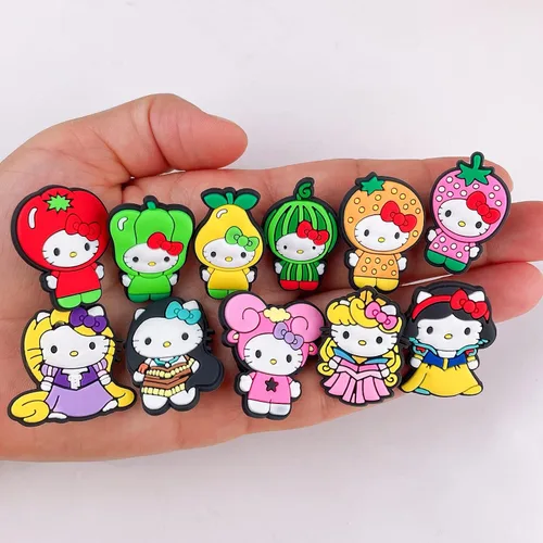 Vista 7 de hitioCC 30 dijes lindos para zapatos de gatito para niñas, diseño de dibujos animados Kawaii para zapatos, accesorios para bolsas de zuecos