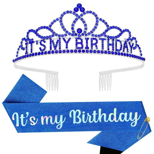 Vista 15 de Corona de cumpleaños plateada, banda con purpurina para cumpleaños, tiara para fiestas y decoraciones AB-Plata