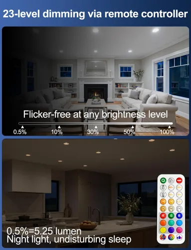 Vista 4 de HEKEE Luces LED empotrables empotradas, cambio de color, 4 pulgadas, luces de techo empotradas (paquete de 6)