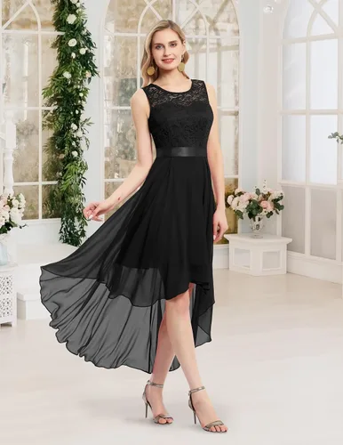 Vista 3 de BeryLove Vestido de cóctel de encaje formal para mujer, fiesta de invitada Negro