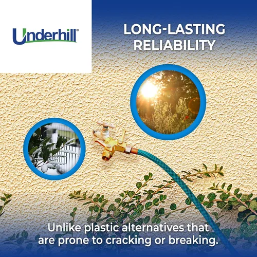 Vista 4 de Underhill - Divisor de manguera Y de jardín de 2 vías, resistente, conector de grifo de bib de alta capacidad con válvulas de cierre de agua, metal