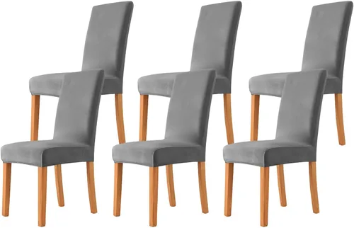 Vista 62 de Velvet Chair Covers Beige Gray, Stretch Dining Room Chair Covers 2 Pack, Super Fit Dining Chairs Slipcovers Spandex Washable Kitchen Parson Chair