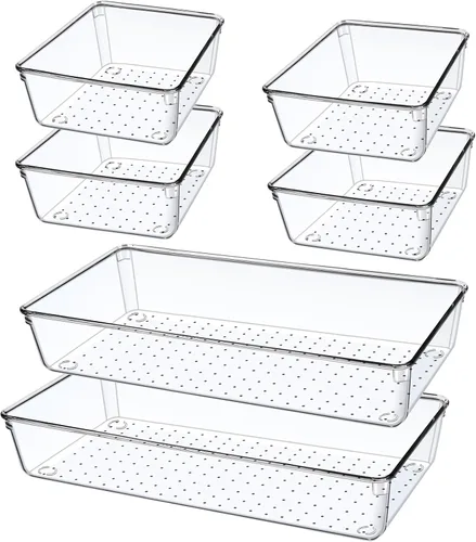 Vista 10 de 8 bandejas organizadoras de cajones de plástico transparente, bandejas organizadoras de cajones de baño de acrílico, cubos organizadores de cajones